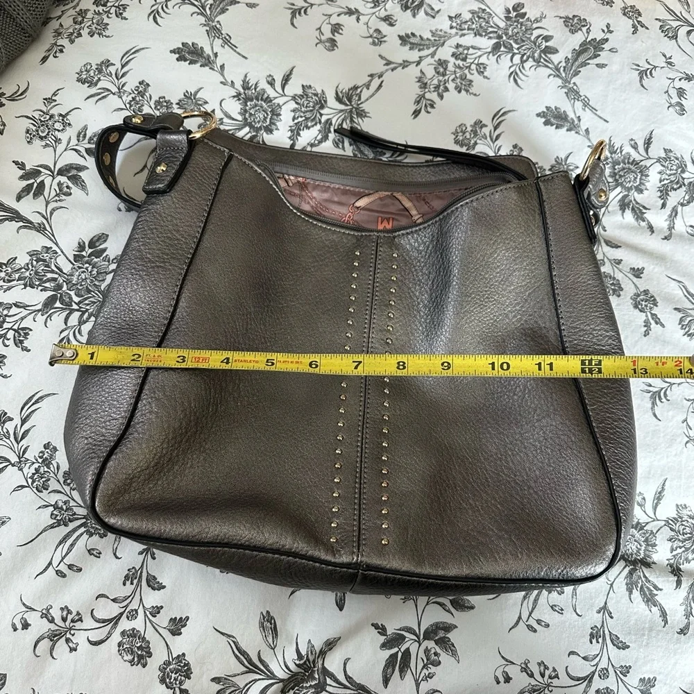 Montana West Studded Shoulder Bag Gray Metallic Faux Leather Western Style Purse